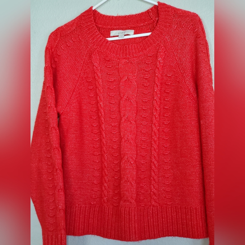 LOFT Womens Red Wool Blend Cable Knit Soft Sweater L
